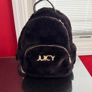 Juicy Couture Plush Black Backpack with Gold Details